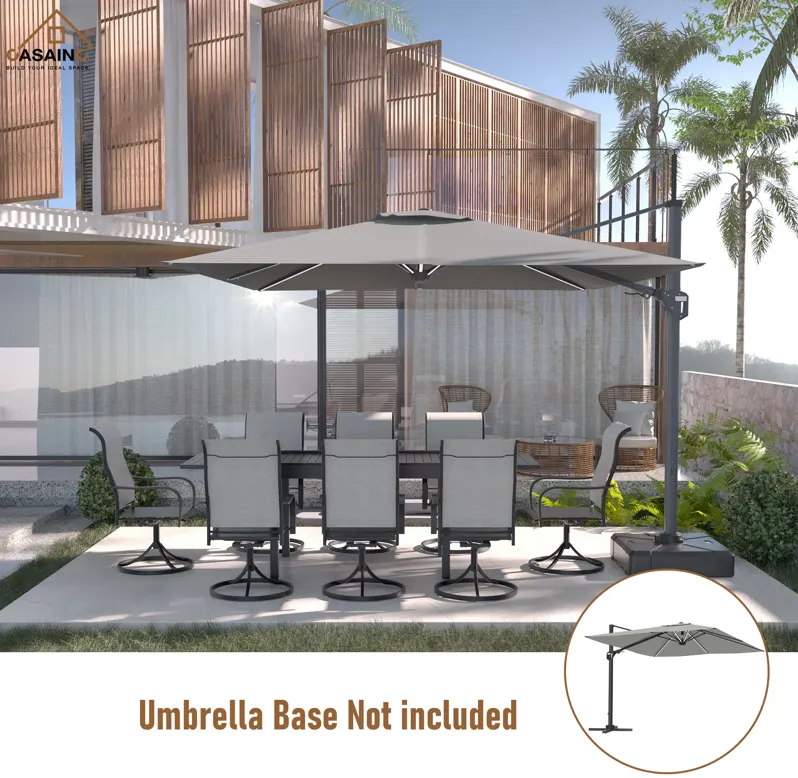 11FT Square Cantilever Patio Umbrella with LED Light (without Umbrella Base).