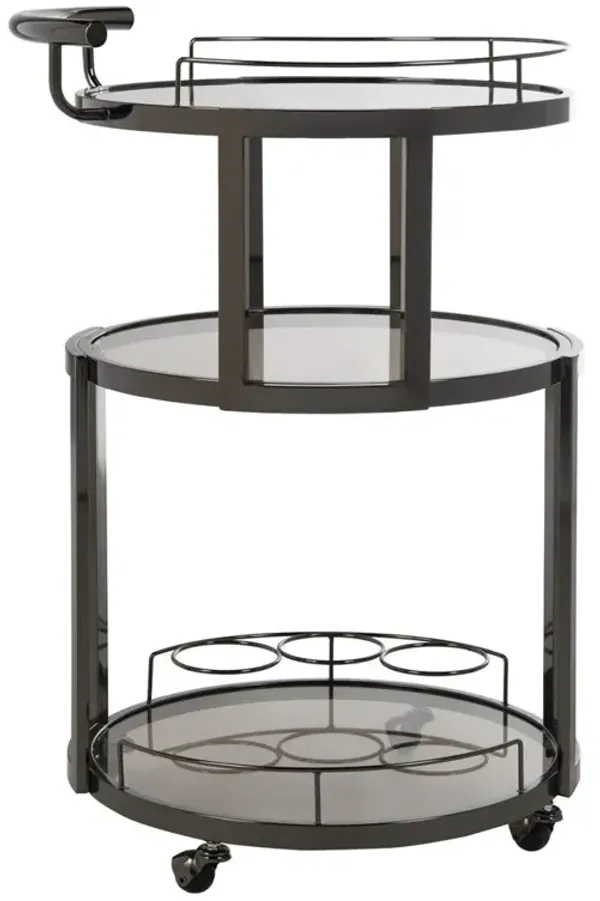 Safavieh Rio 3 Tier Round Bar Cart And Wine Rack, Gun Metal/Tinted Glass