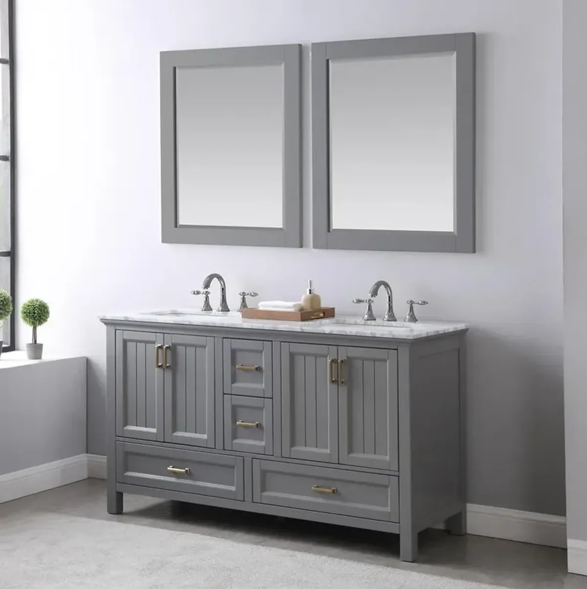 Altair 28 Rectangular Bathroom Wood Framed Wall Mirror in Classic Gray