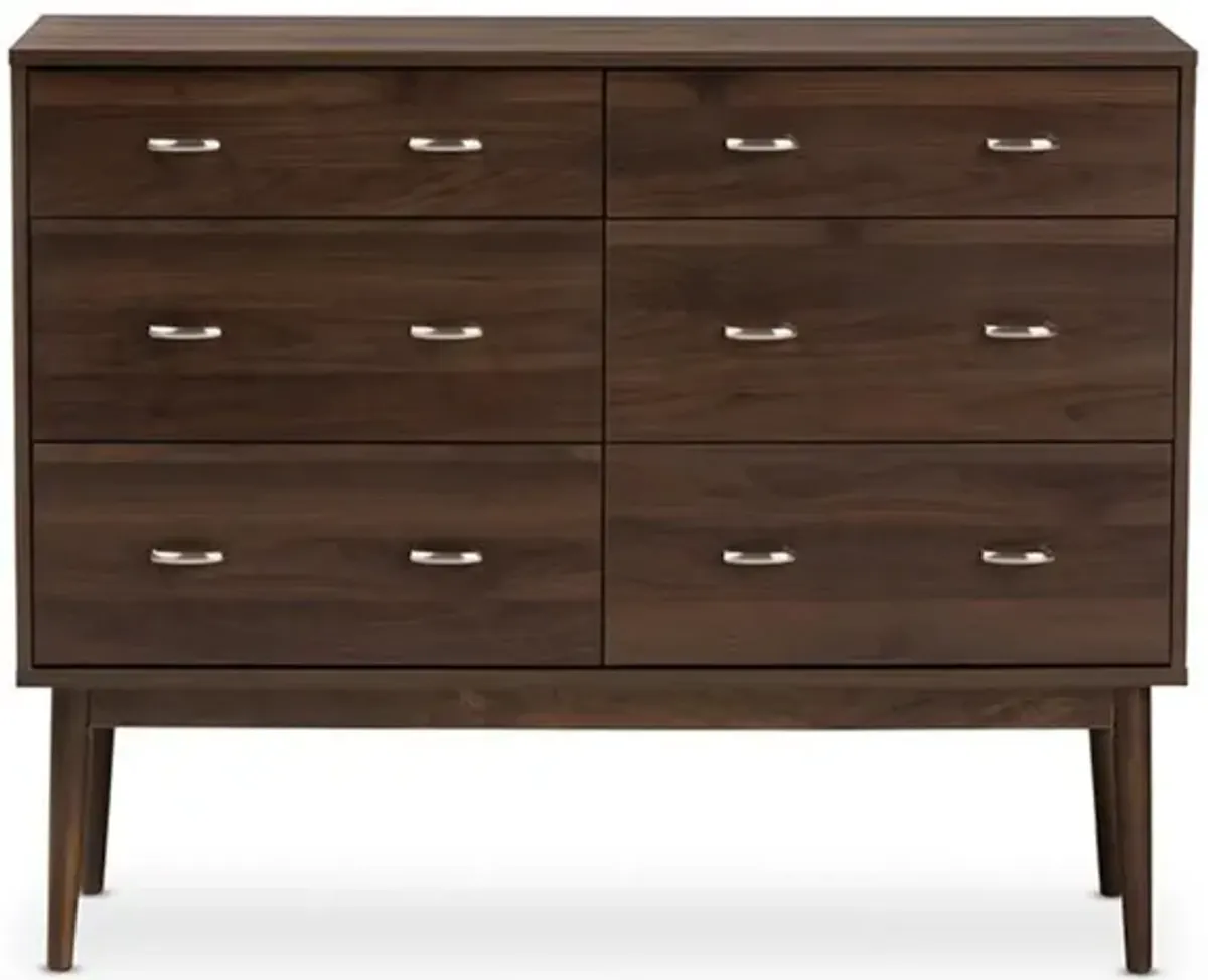 Baxton Studio Disa Mid-Century Modern Walnut Brown Finished 6-Drawer Dresser