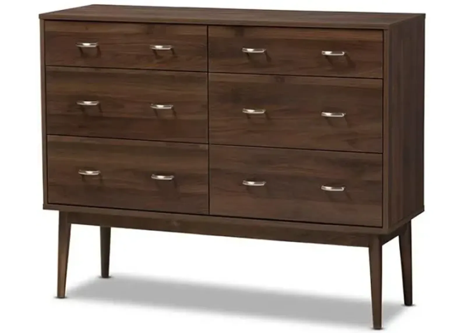 Baxton Studio Disa Mid-Century Modern Walnut Brown Finished 6-Drawer Dresser