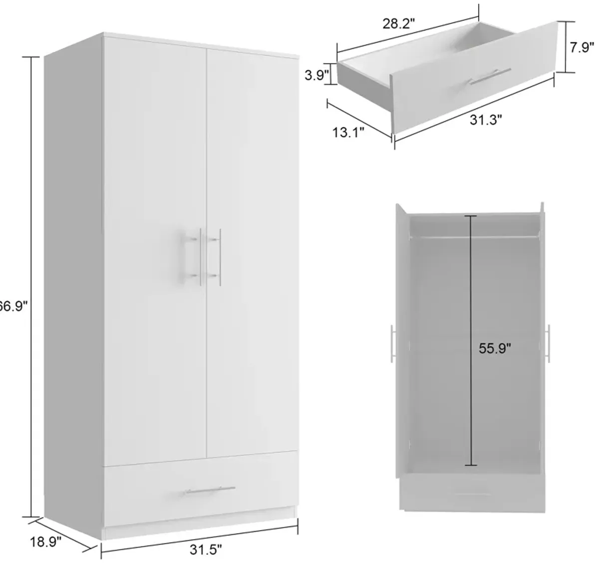 31.5"W x 66.9"H Wardrobe Armoire For Bedroom Saving Saving