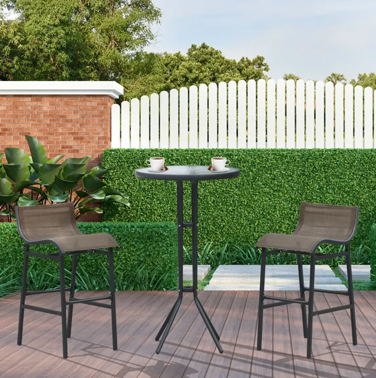 Elevated Outdoor Dining: 3-Piece Black/Tan High-Top Bistro Set