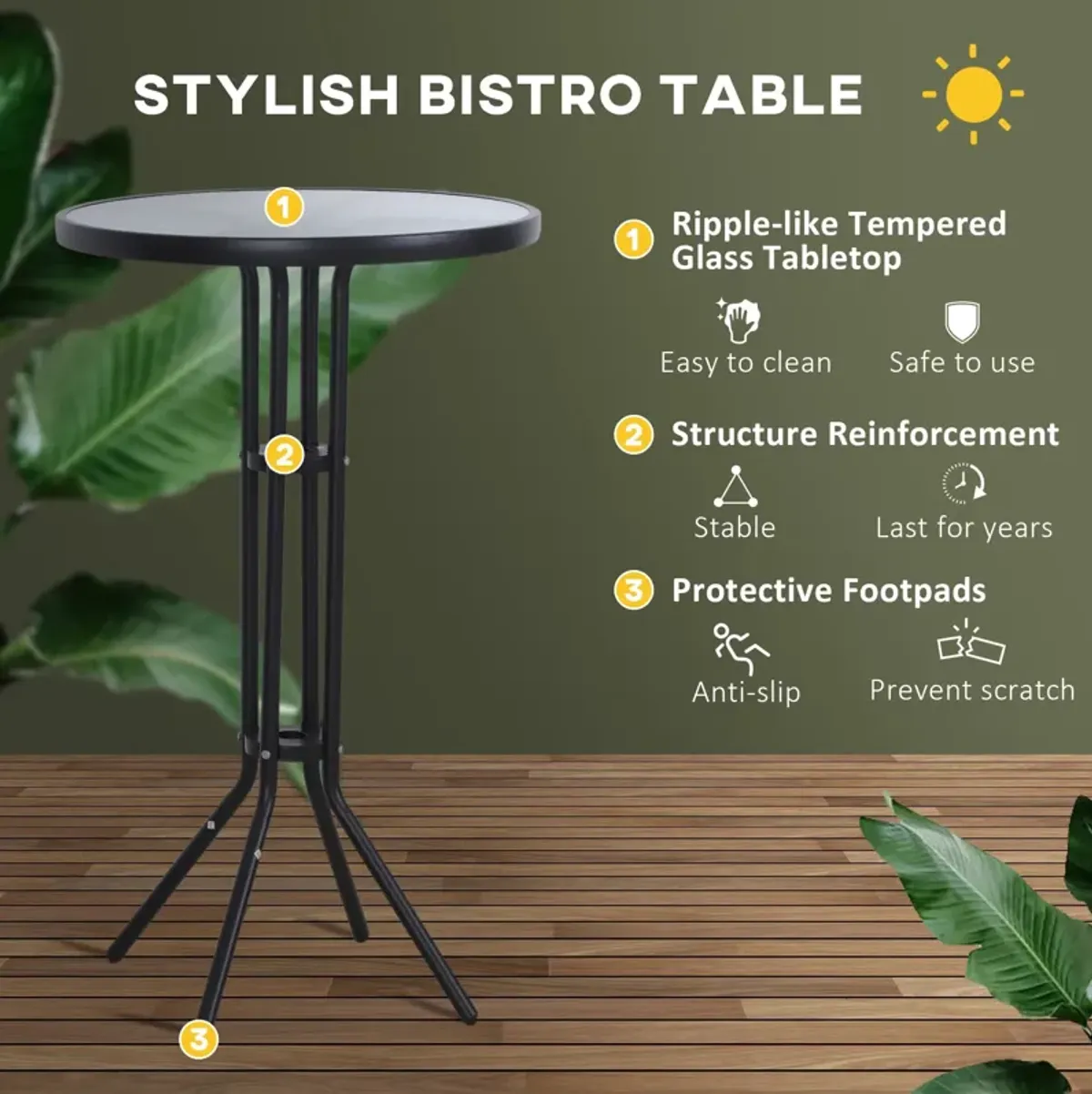 Elevated Outdoor Dining: 3-Piece Black/Tan High-Top Bistro Set