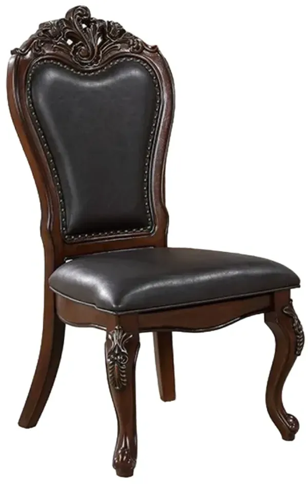 Zenie Dining Side Chair Set of 2, Cabriole Legs, Faux Leather, Cherry Brown - Benzara