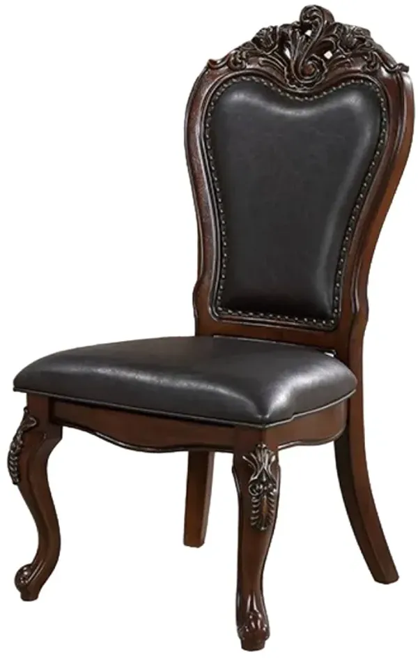 Zenie Dining Side Chair Set of 2, Cabriole Legs, Faux Leather, Cherry Brown