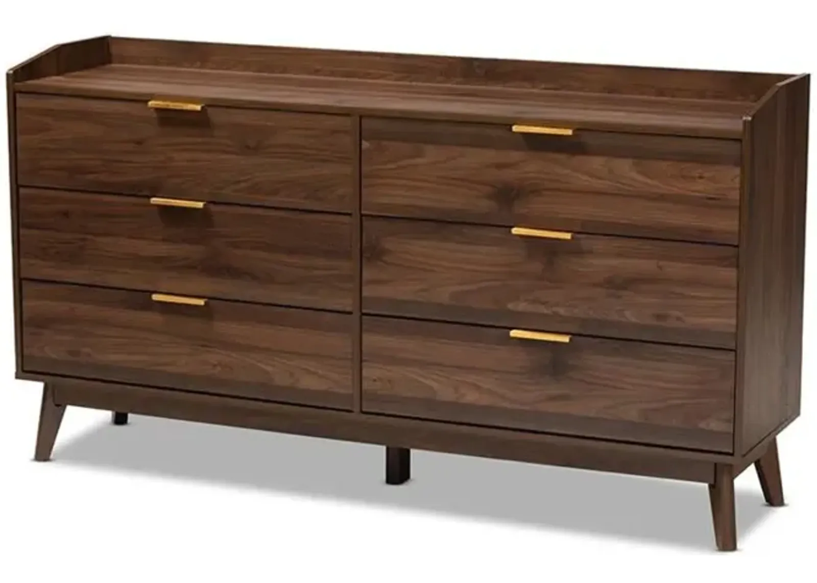 Baxton Studio Lena Mid-Century Modern Walnut Brown Finished 6-Drawer Wood Dresser