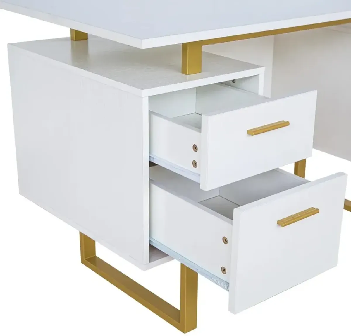 Techni Mobili White and Gold Desk for Office with Drawers & Storage