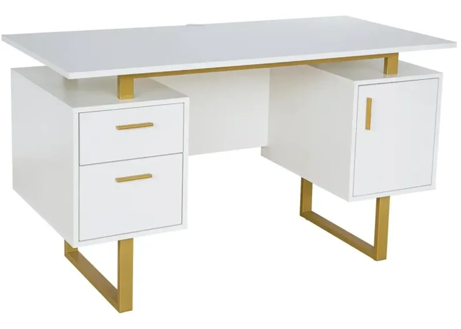 Techni Mobili White and Gold Desk for Office with Drawers & Storage