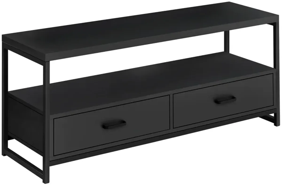 Monarch Specialties I 2870 Tv Stand, 48 Inch, Console, Media Entertainment Center, Storage Drawers, Living Room, Bedroom, Laminate, Metal, Black, Contemporary, Modern