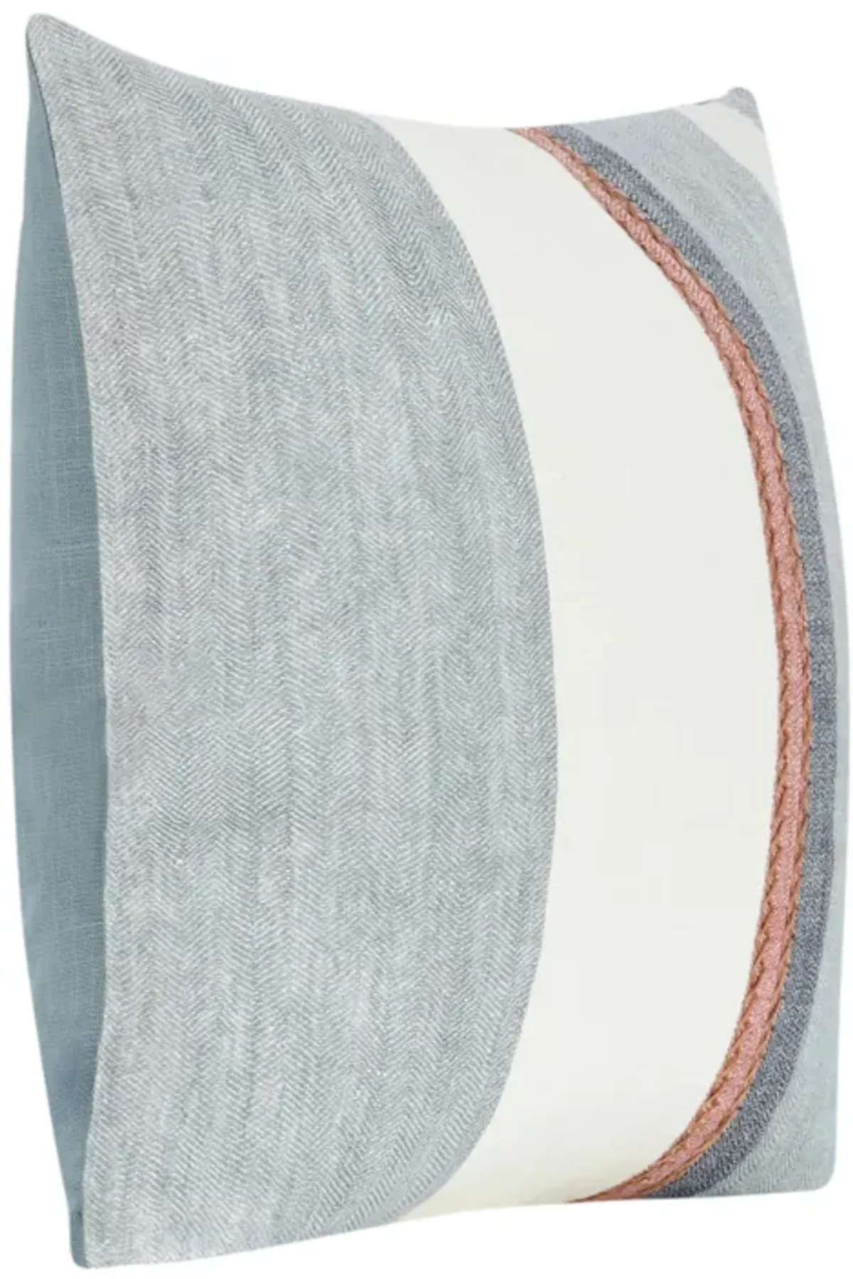 Throw Pillow, Coastal Modern Striped Pattern, 22 Inch Blue Flax Linen - Benzara