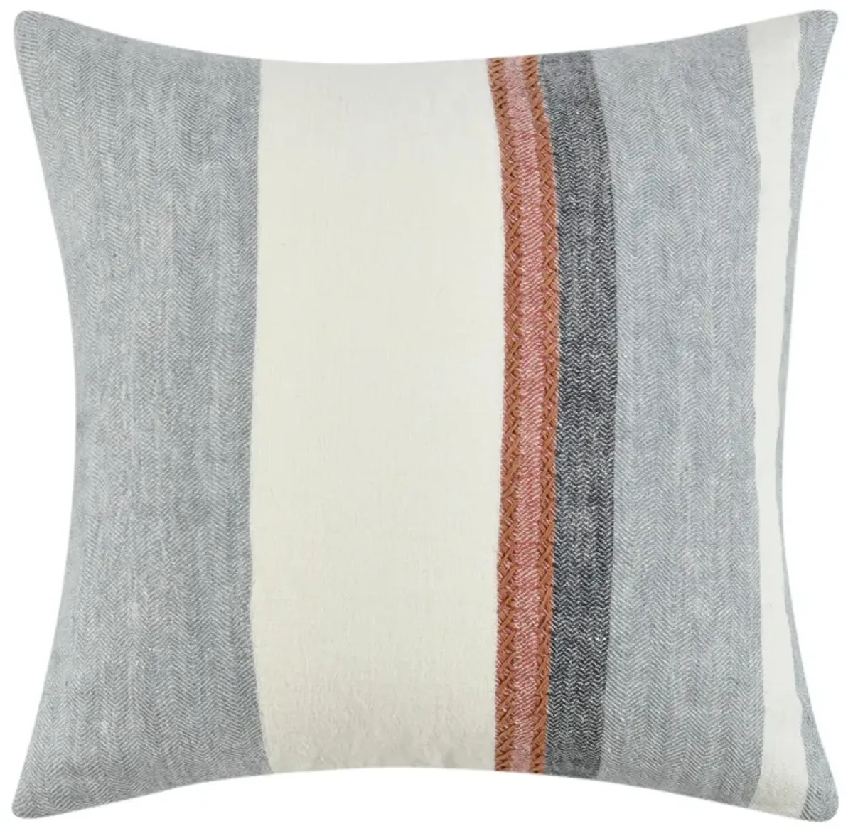 Throw Pillow, Coastal Modern Striped Pattern, 22 Inch Blue Flax Linen - Benzara