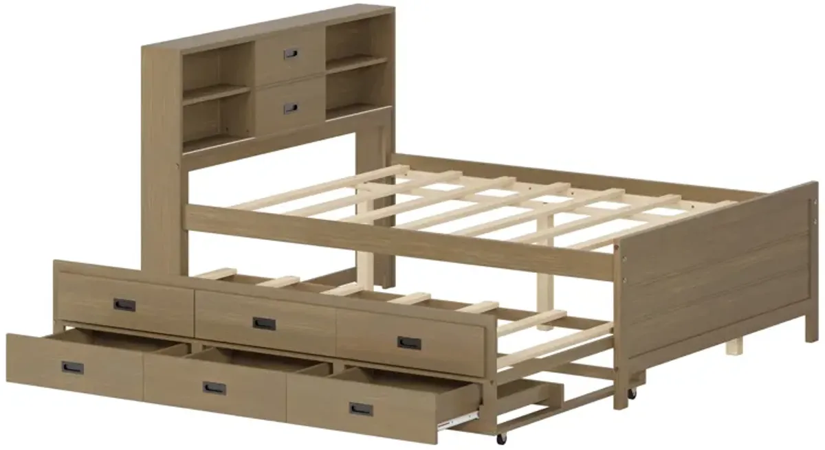 Merax Captain Bed with Storage Bookcase Headboard