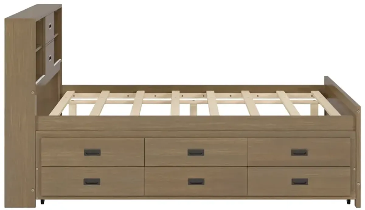 Merax Captain Bed with Storage Bookcase Headboard