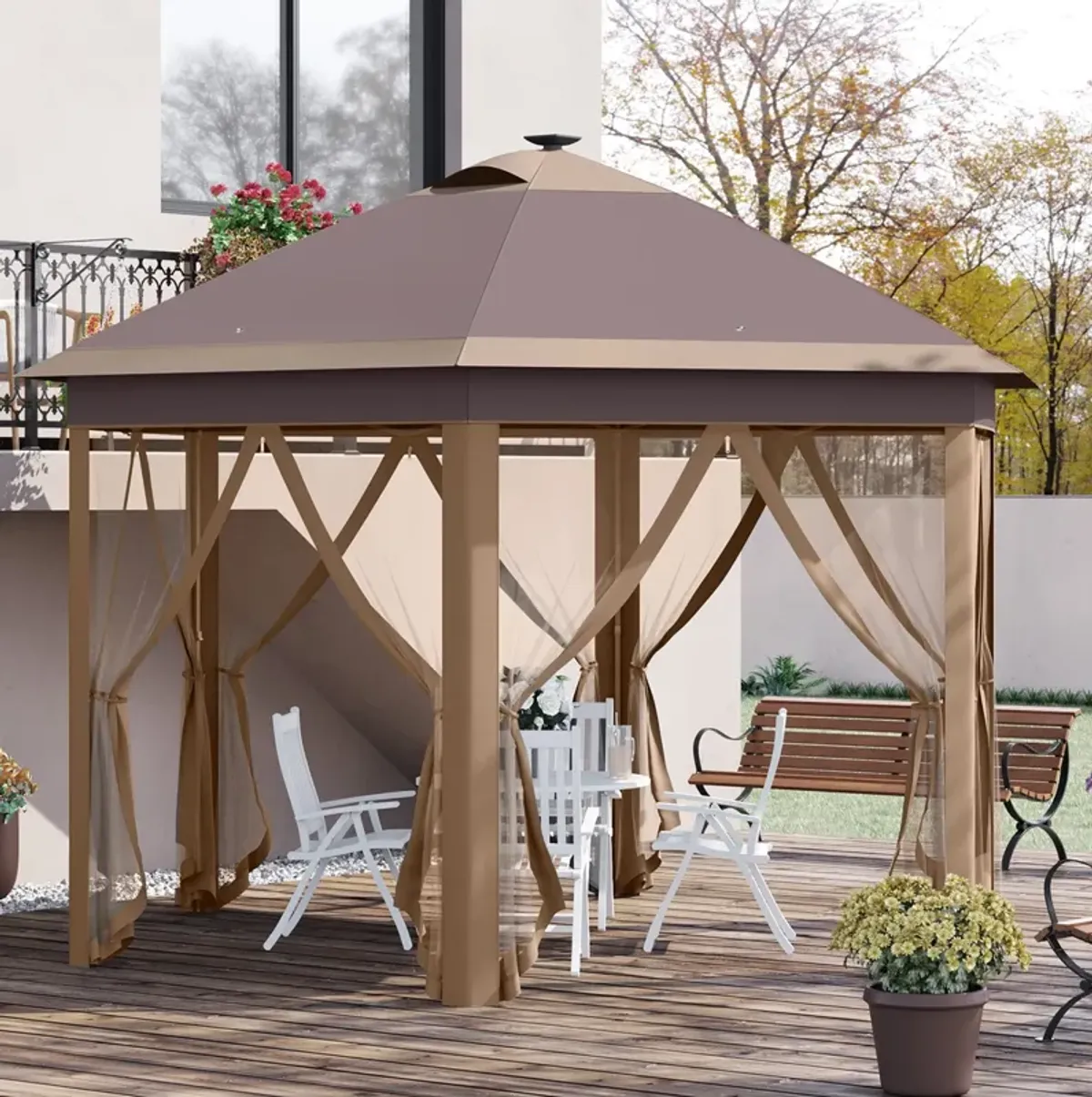 Beige Event Shelter: 11'x13' Pop-up Gazebo with LED Lights