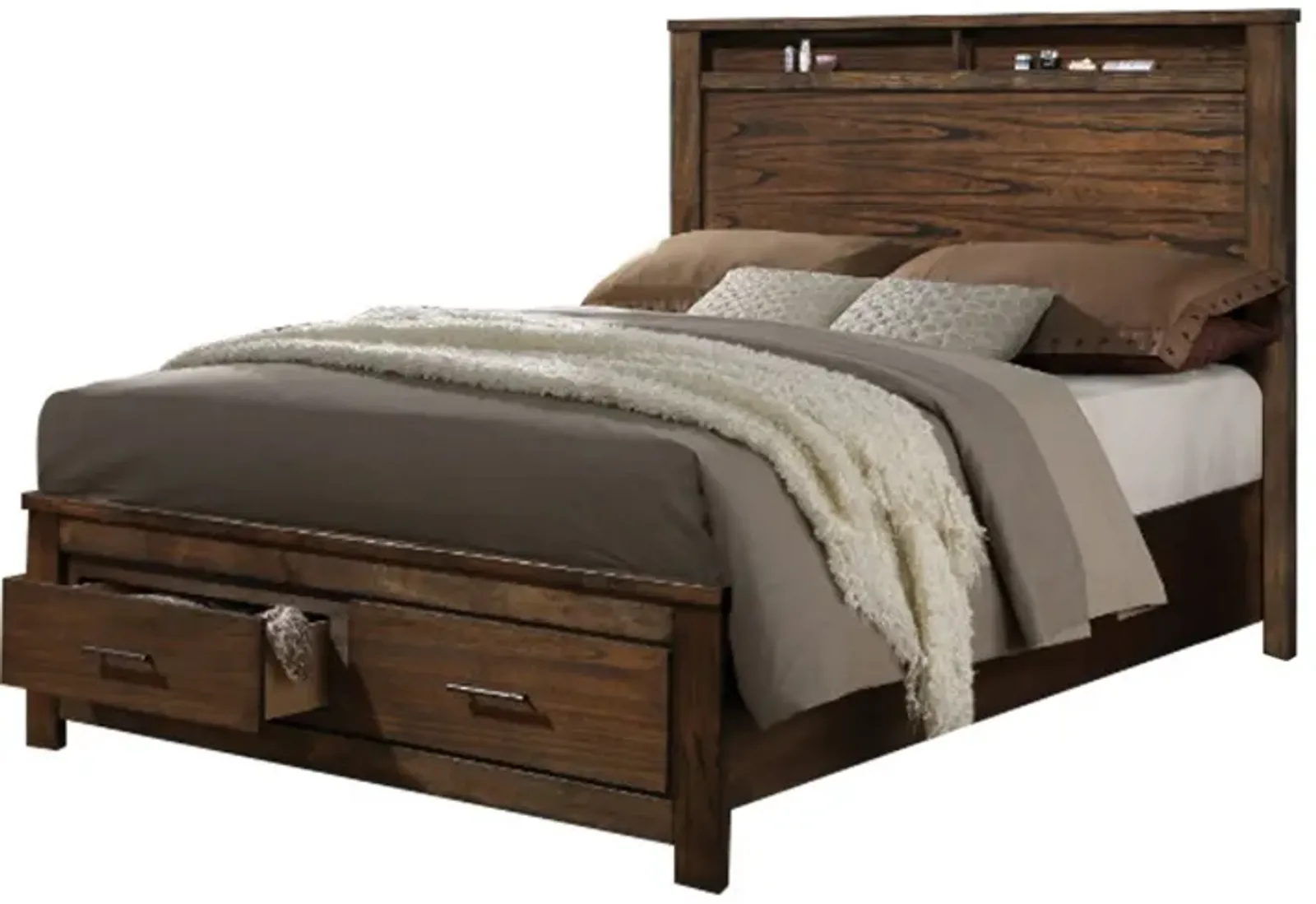 Contemporary Style Spacious Queen Bed With Storage Footboard, Brown-Benzara