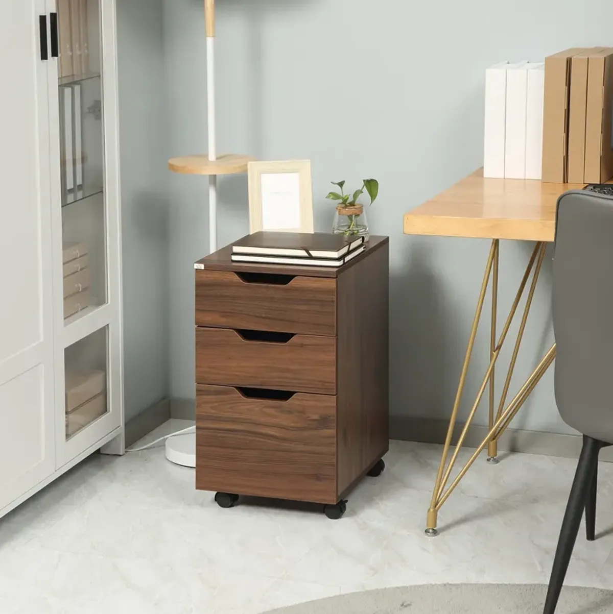 Brown Office Storage: Mobile 3-Drawer File Cabinet