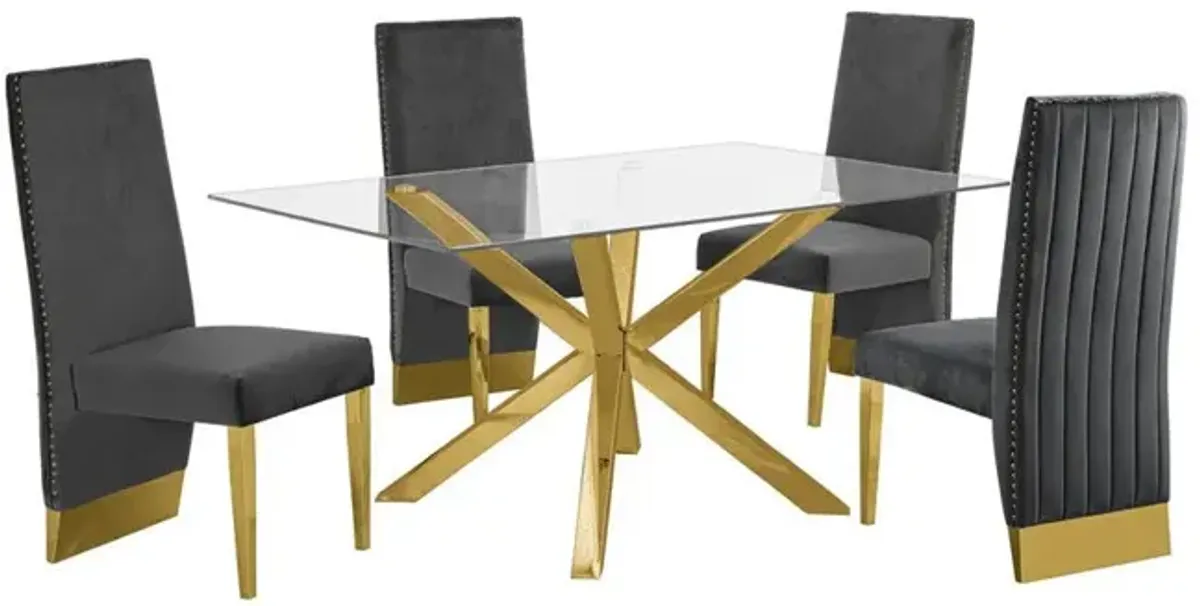 Contemporary 5pc Dining Set, Glass Dining Table