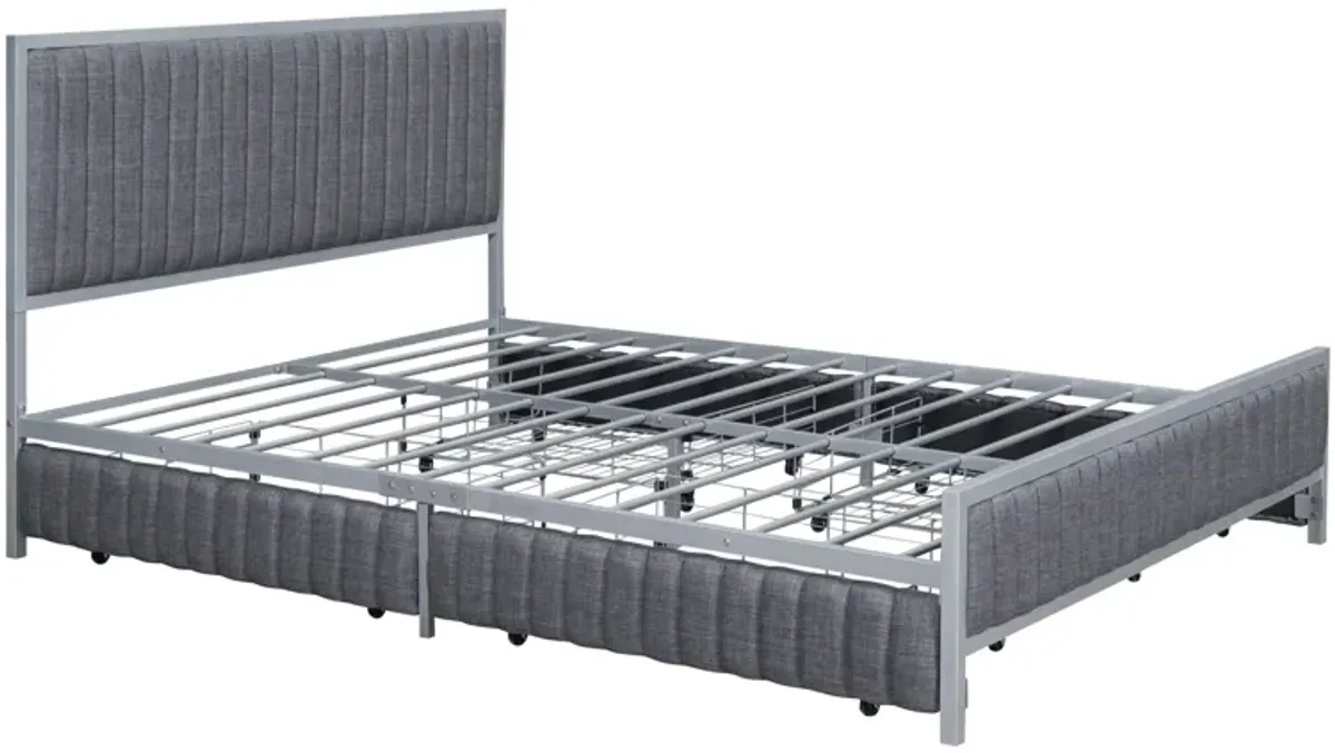 Merax Metal Frame Upholstered Bed Frame with 4 Drawers