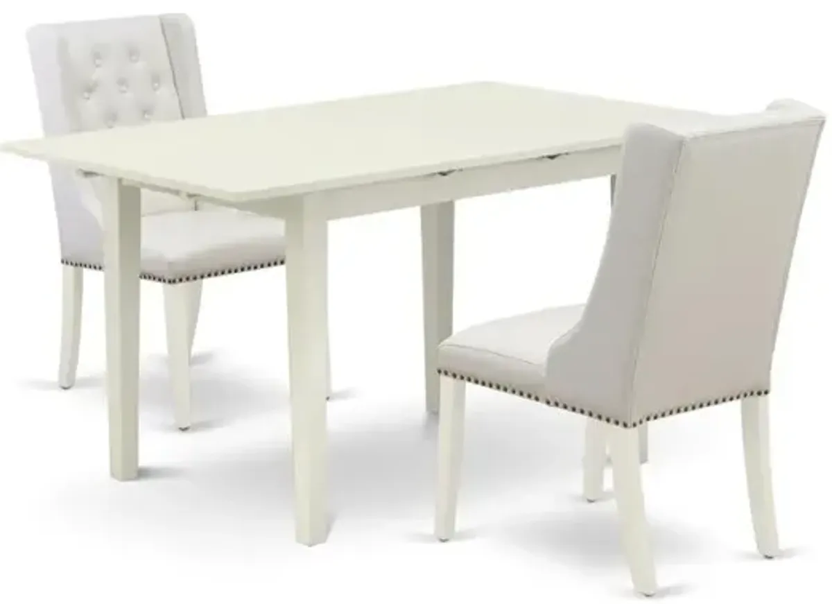 East West Furniture NFFO3-LWH-44 3-Pc kitchen dining room set Includes 1 Butterfly Leaf Rectangular Dining Table and 2 Light Grey Linen Fabric Parson Chair with Button Tufted Back - Linen White Finish