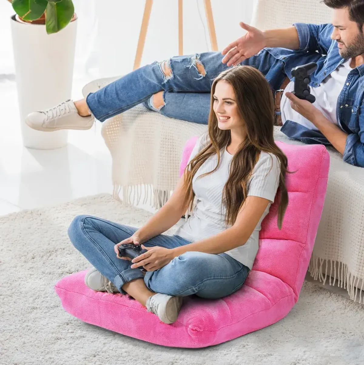 Adjustable 14-Position Floor Chair Folding Lazy Gaming Sofa Chair