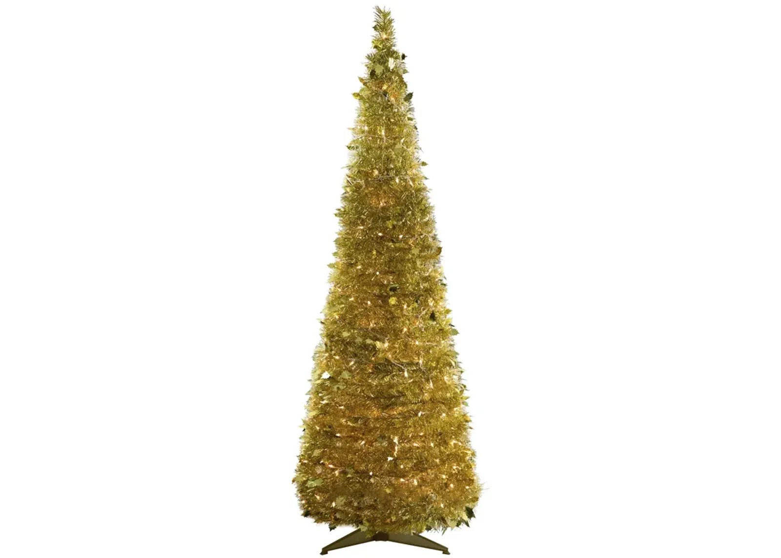 6' Pre-Lit Gold Tinsel Pop-Up Artificial Christmas Tree  Clear Lights