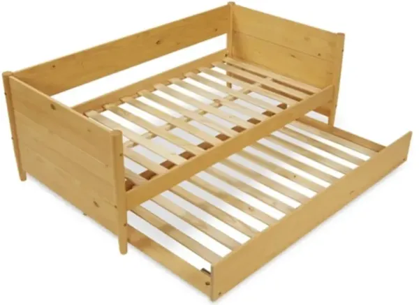 Daybed with Roll Out Trundle in Solid Wood for Extra Sleeping Space