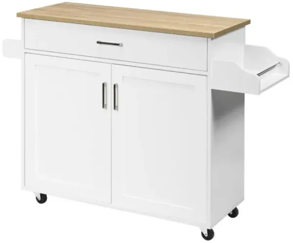 Rolling Kitchen Island Cart with Towel and Spice Rack