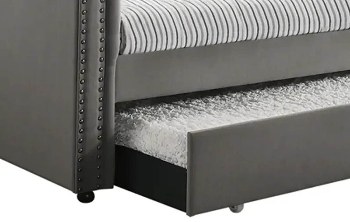 Fabric Upholstered Button Tufted Twin Daybed with Trundle, Gray-Benzara