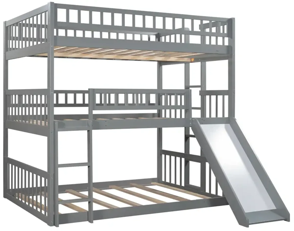 Full-Over-Full-Over-Full Triple Bed With Built-In Ladder And Slide, Triple Bunk Bed