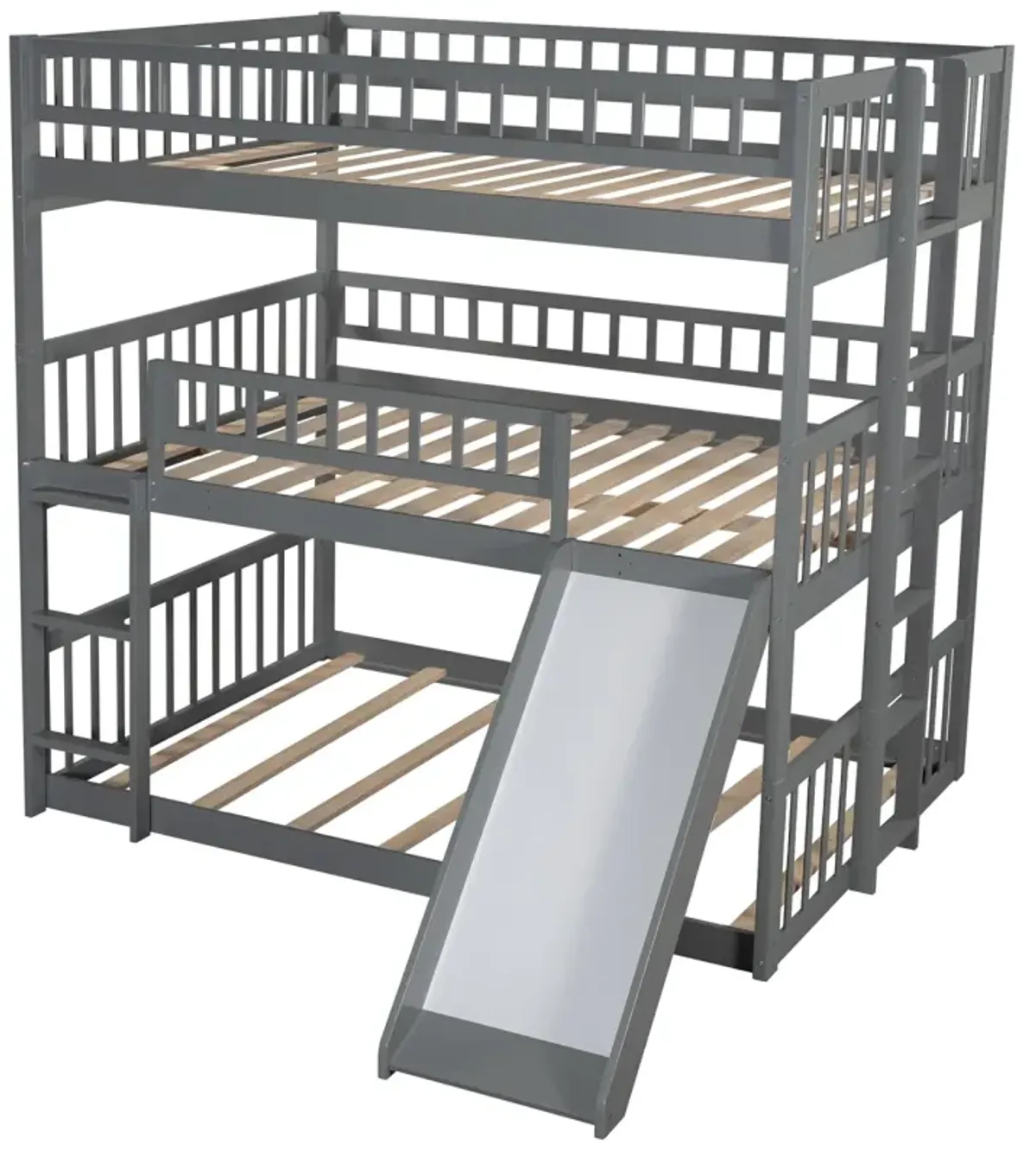 Full-Over-Full-Over-Full Triple Bed With Built-In Ladder And Slide, Triple Bunk Bed