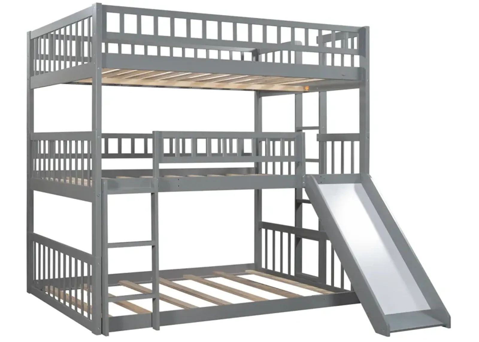 Full-Over-Full-Over-Full Triple Bed With Built-In Ladder And Slide, Triple Bunk Bed