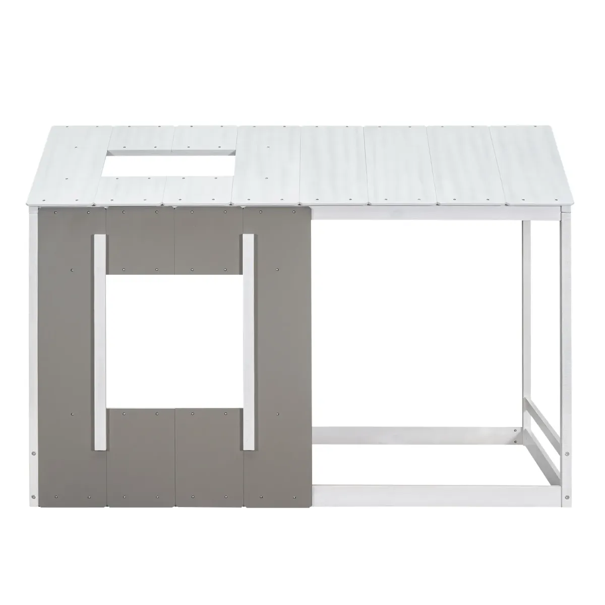 Whisen Twin Size Montessori Floor Bed with House-shaped Frame and Window - Antique Gray