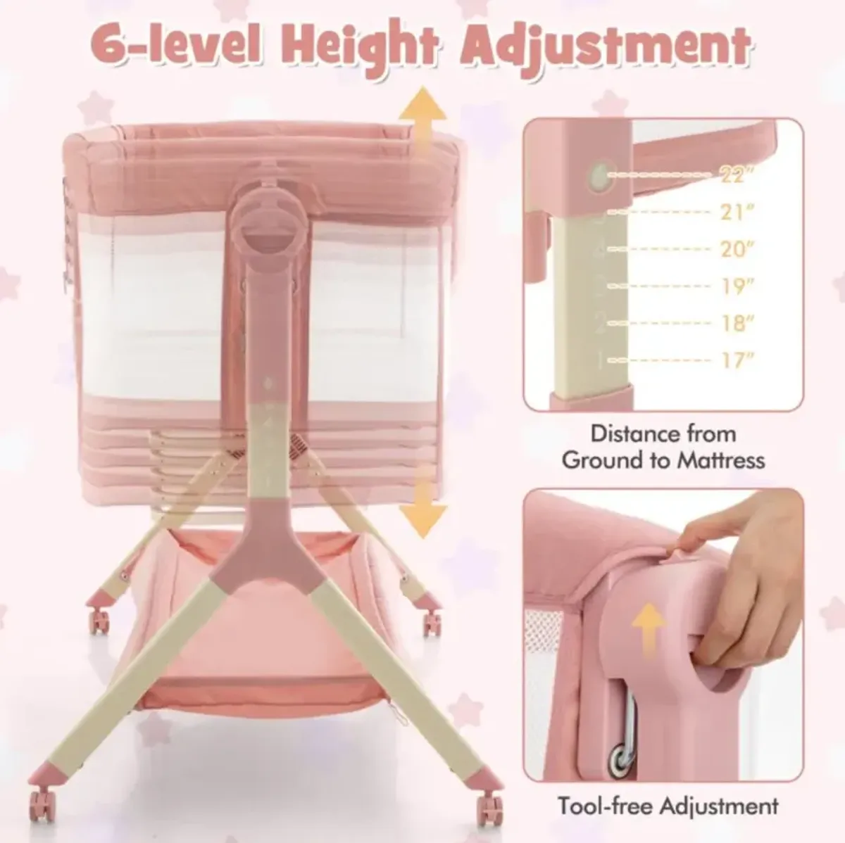 Hivvago Height Adjustable Bedside Sleeper with Storage Bag and Soft Mattress for Baby