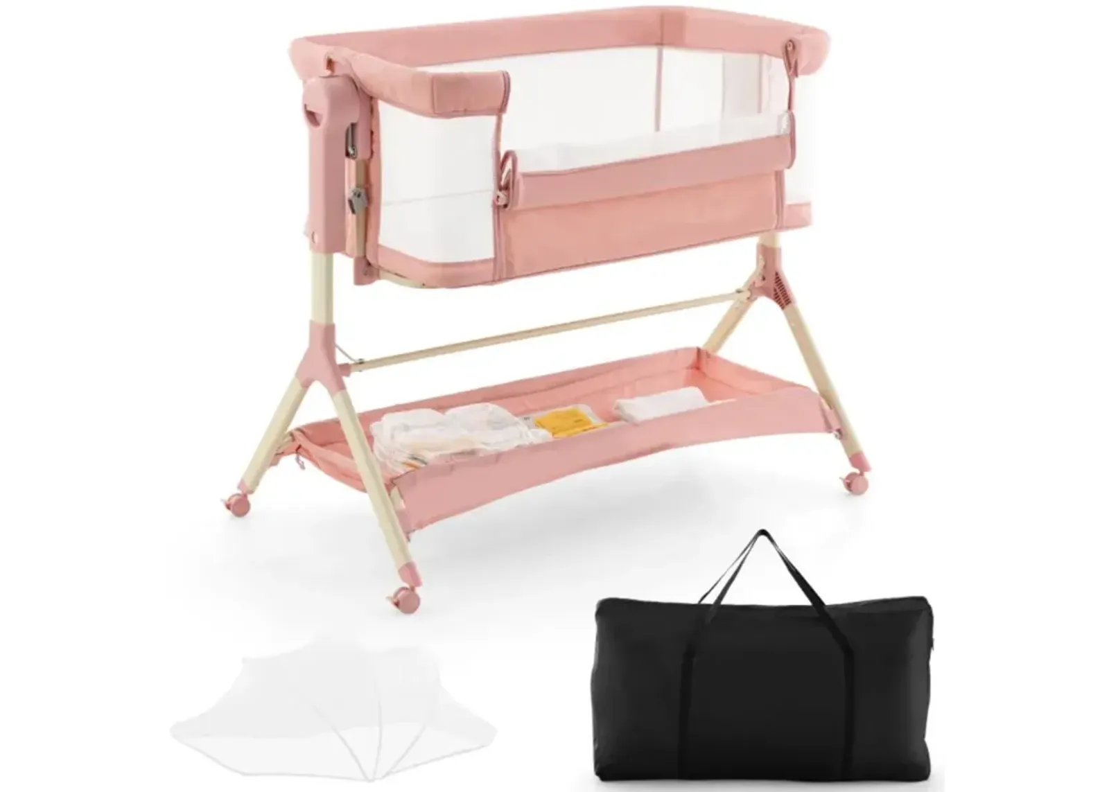 Hivvago Height Adjustable Bedside Sleeper with Storage Bag and Soft Mattress for Baby