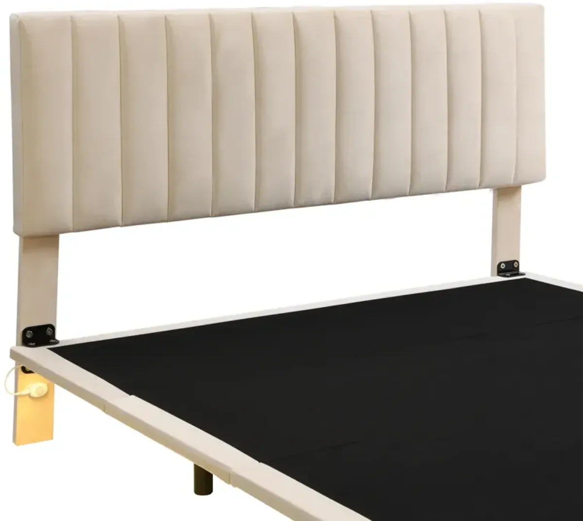 Queen Size Upholstered Bed With Sensor Light And Headboard, Floating Velvet Platform Bed