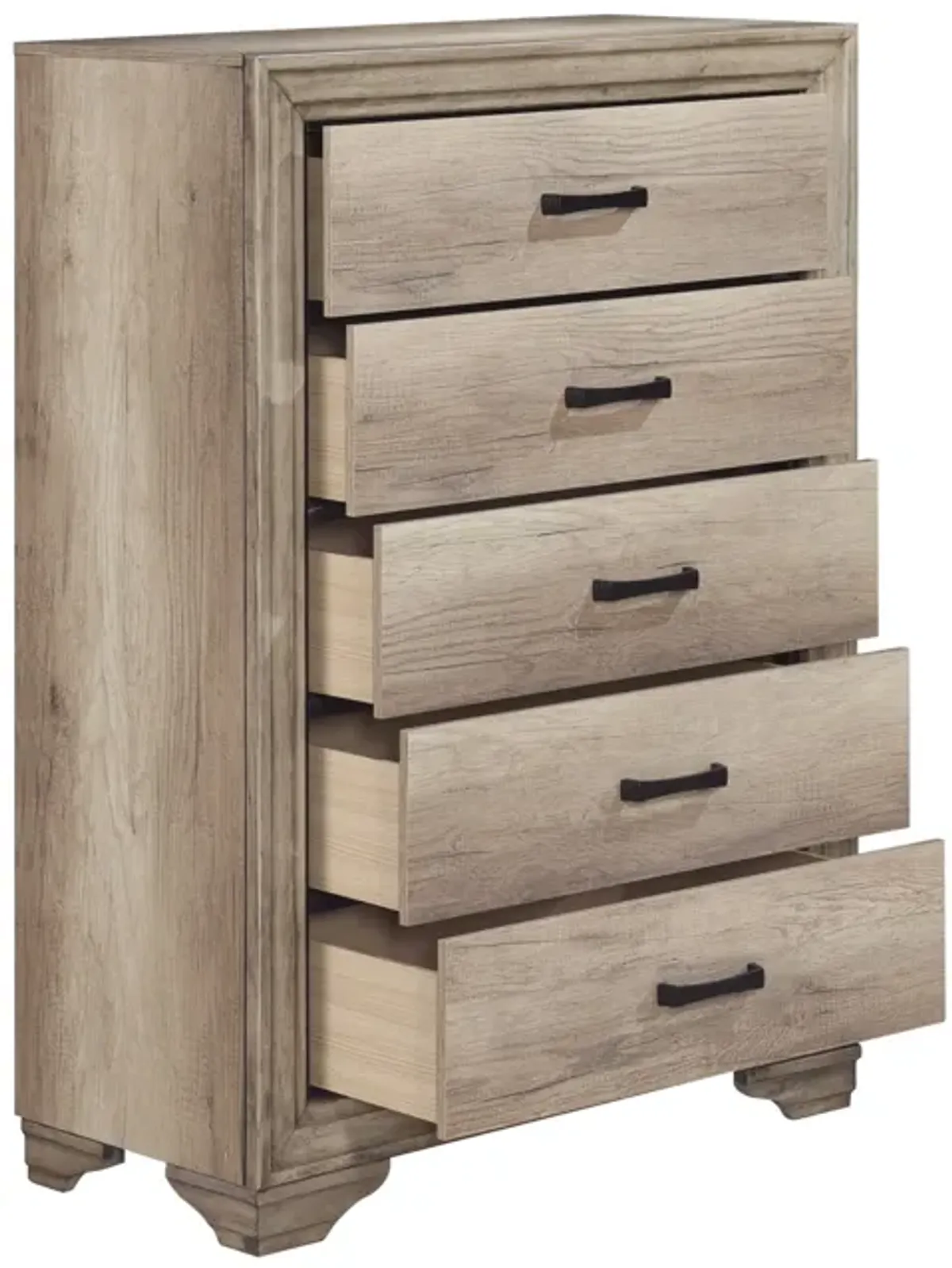 Natural Tone Wooden Chest With 5 Drawers In Brown - Benzara