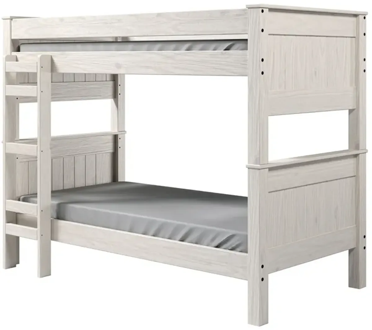 Twin/Twin Bunk Bed with Ladder, Brazilian Pine, Solid Wood, White