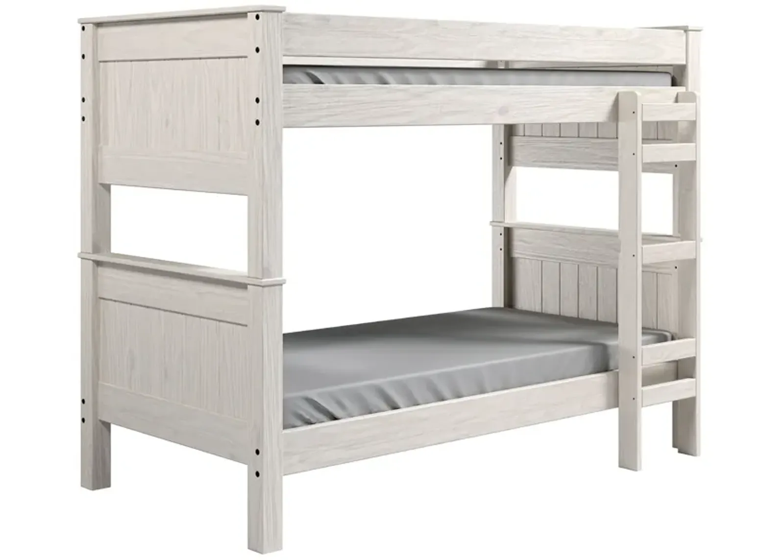 Twin/Twin Bunk Bed with Ladder, Brazilian Pine, Solid Wood, White