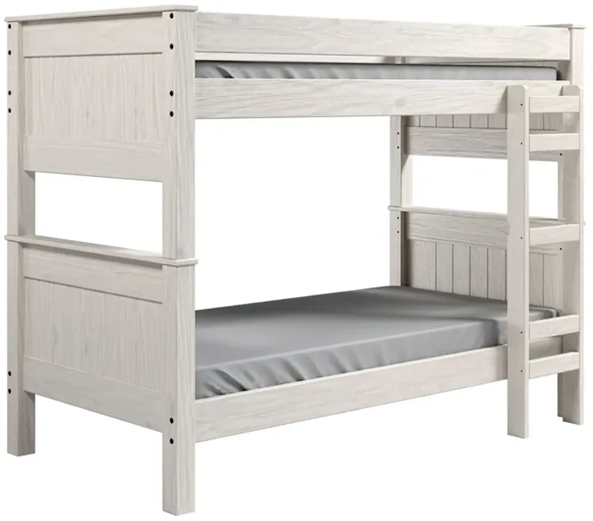 Twin/Twin Bunk Bed with Ladder, Brazilian Pine, Solid Wood, White