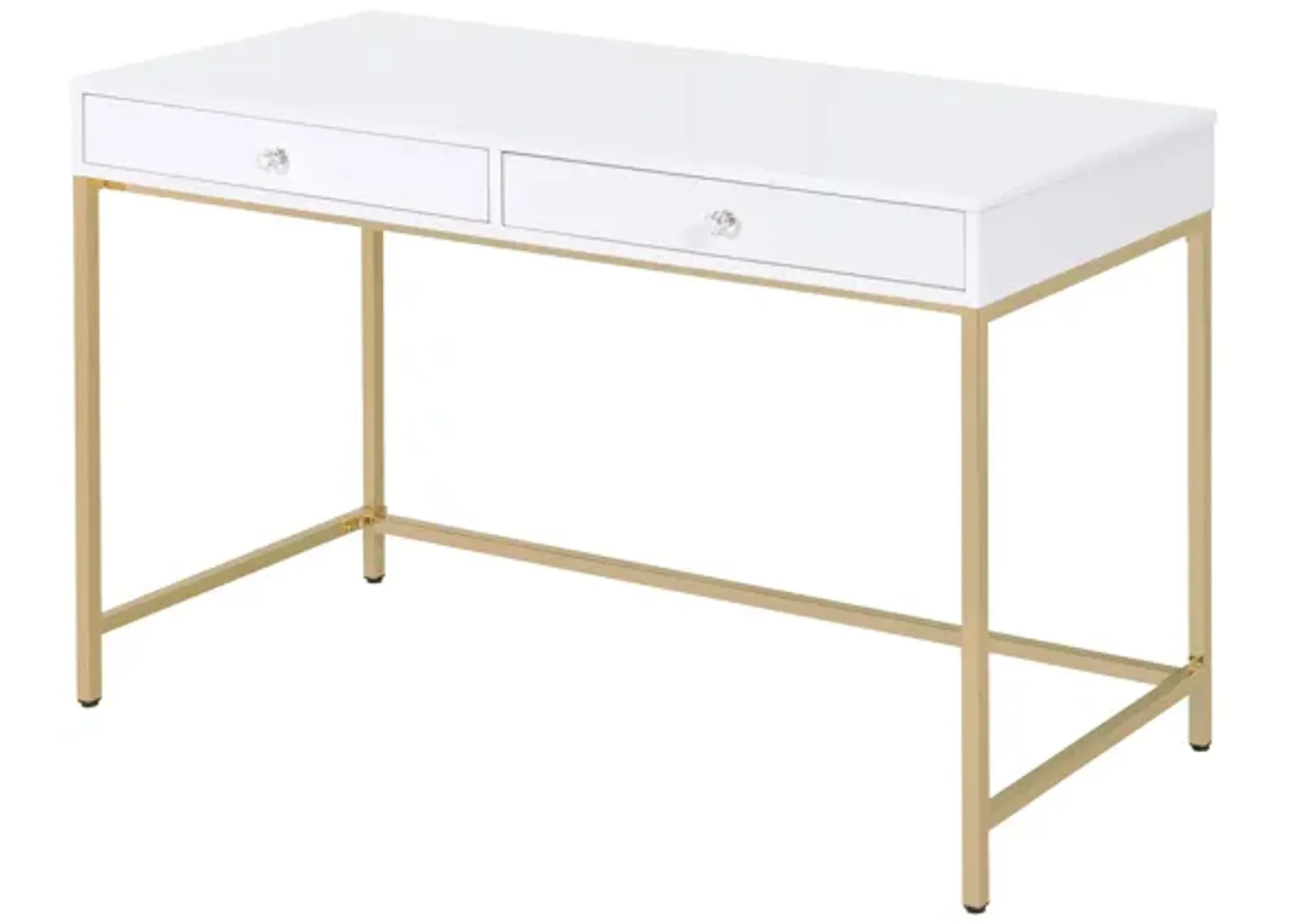 ACME Ottey Writing Desk(Same AC00899), White High Gloss & Gold