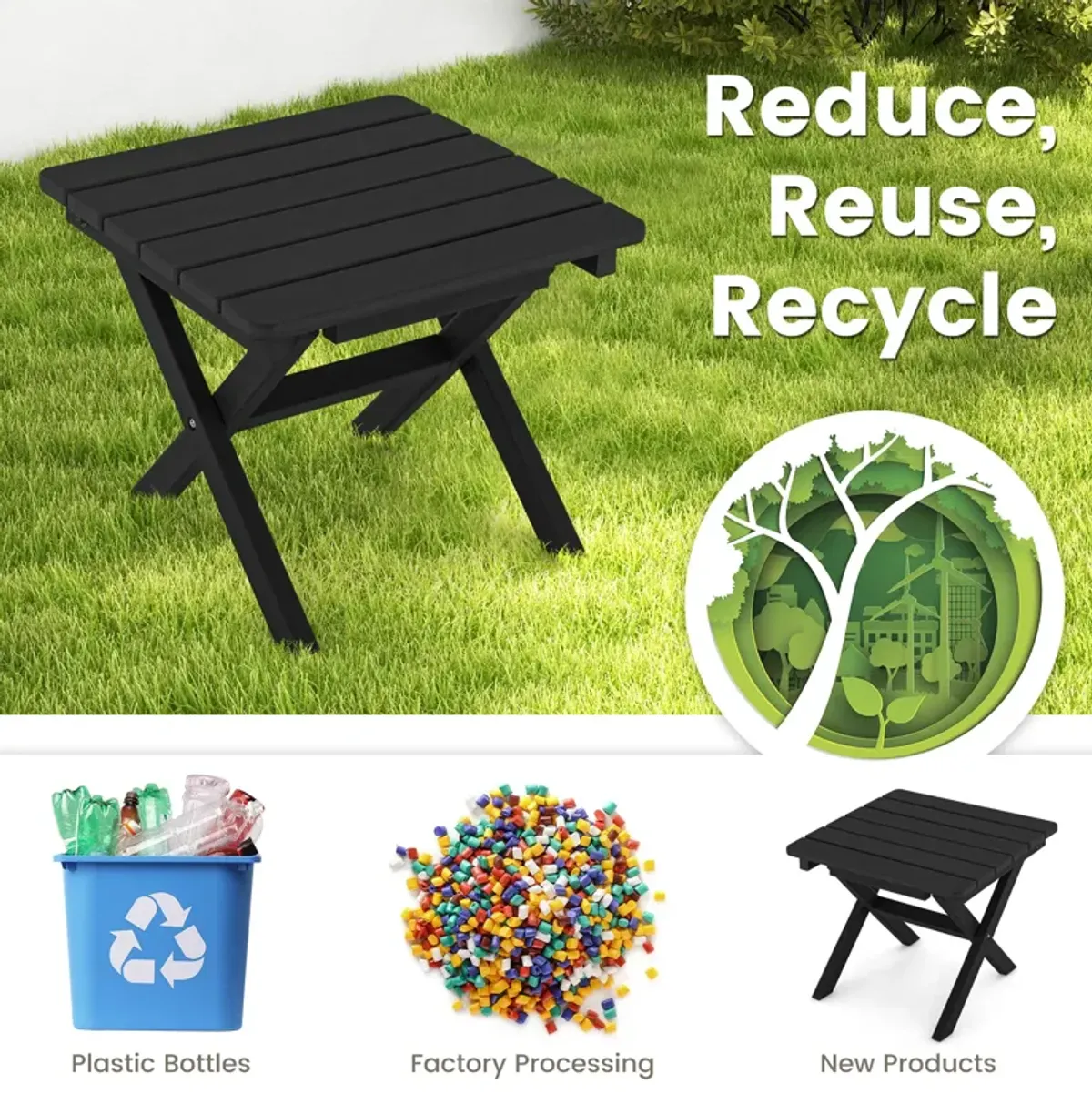 Outdoor Folding Side Table Foldable Weather-Resistant HDPE Adirondack Table