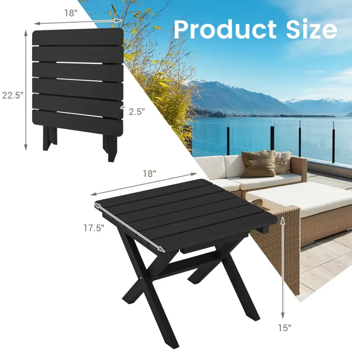 Outdoor Folding Side Table Foldable Weather-Resistant HDPE Adirondack Table