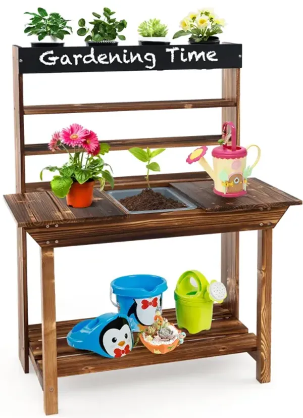 Wooden Potting Bench Table Outdoor Mud Kitchen with Solid Fir Wood Frame-Natural