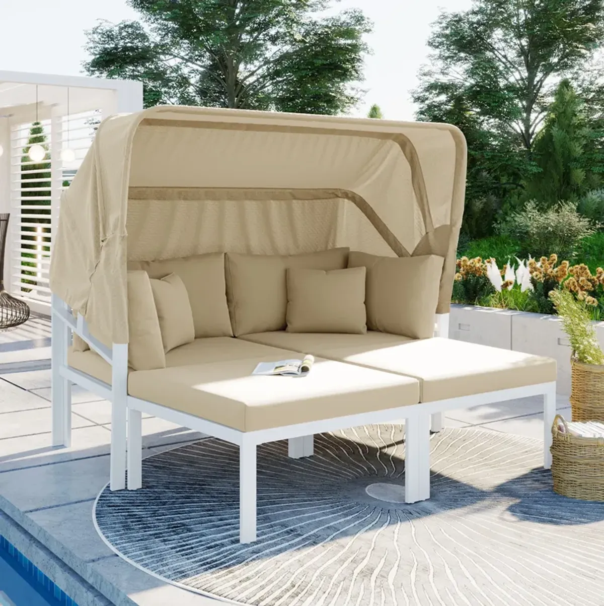 Merax Outdoor Patio Daybed with Retractable Canopy