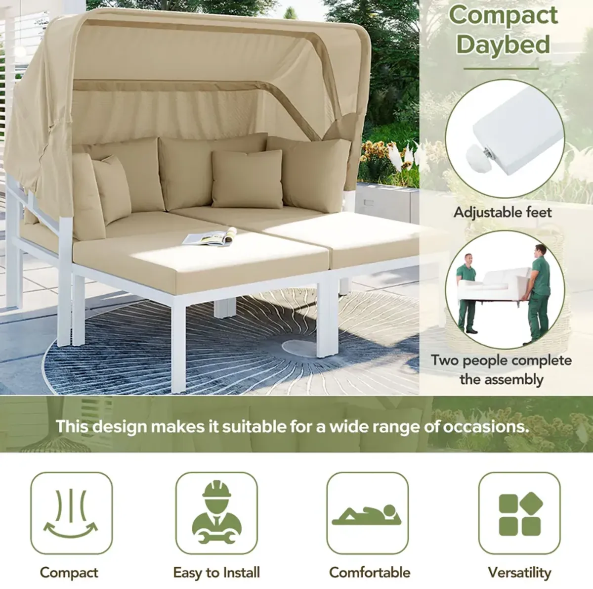 Merax Outdoor Patio Daybed with Retractable Canopy