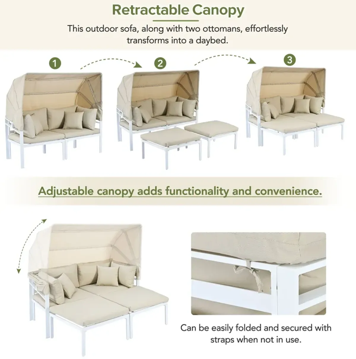 Merax Outdoor Patio Daybed with Retractable Canopy