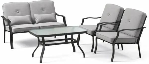 Hivvago 4 Pieces Outdoor Conversation Set with Seat Back Cushions and Waist Pillows