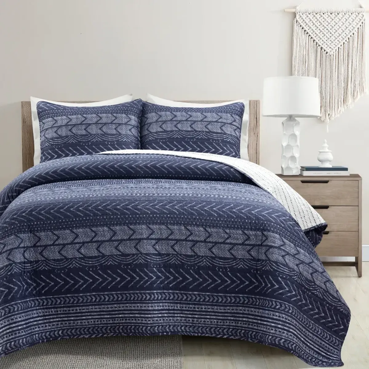 Hygge Geo Reversible Oversized Cotton Quilt 3Pc Set