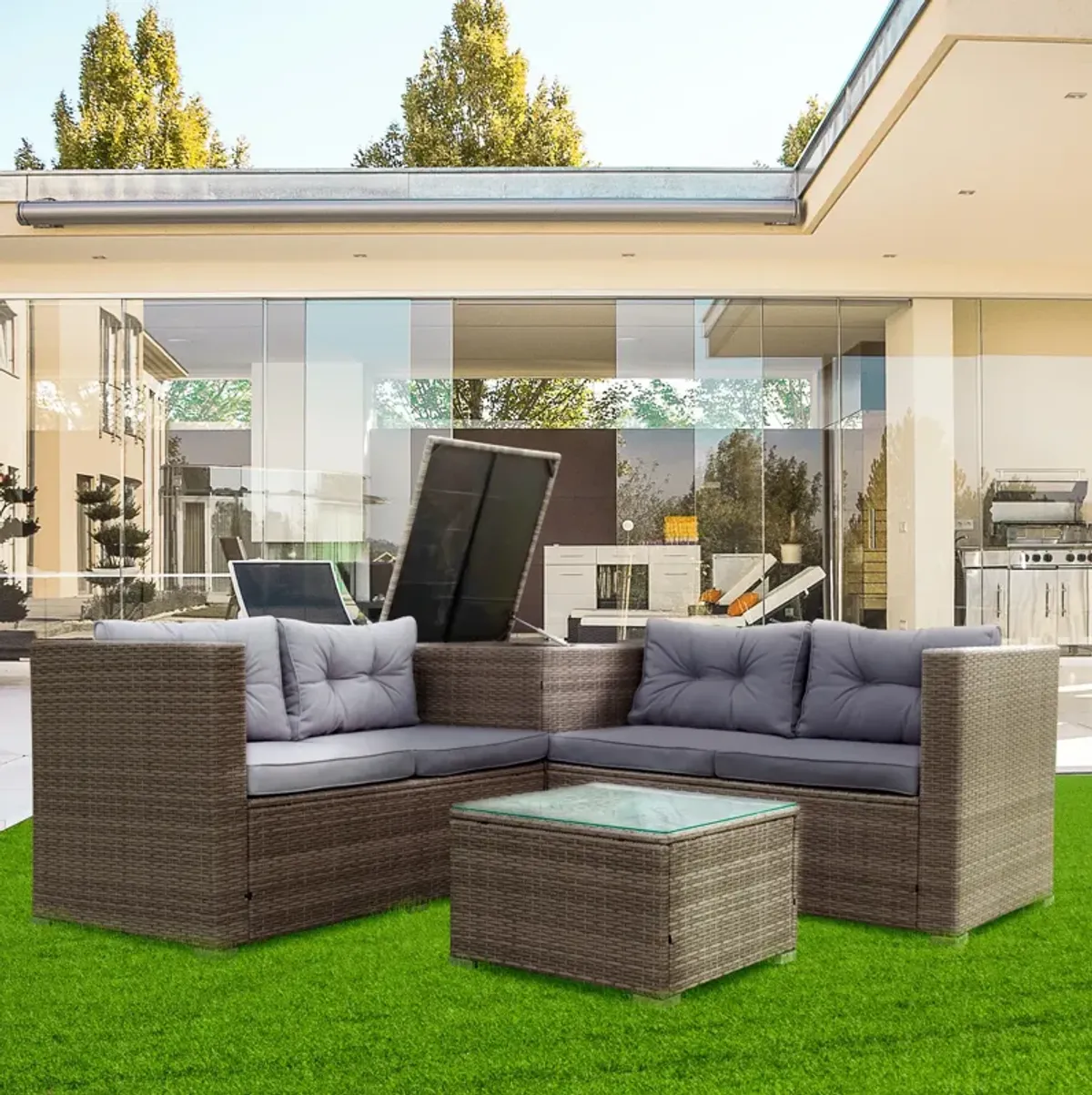 Streamdale 4-Piece Wicker Patio Sofa Set with Storage